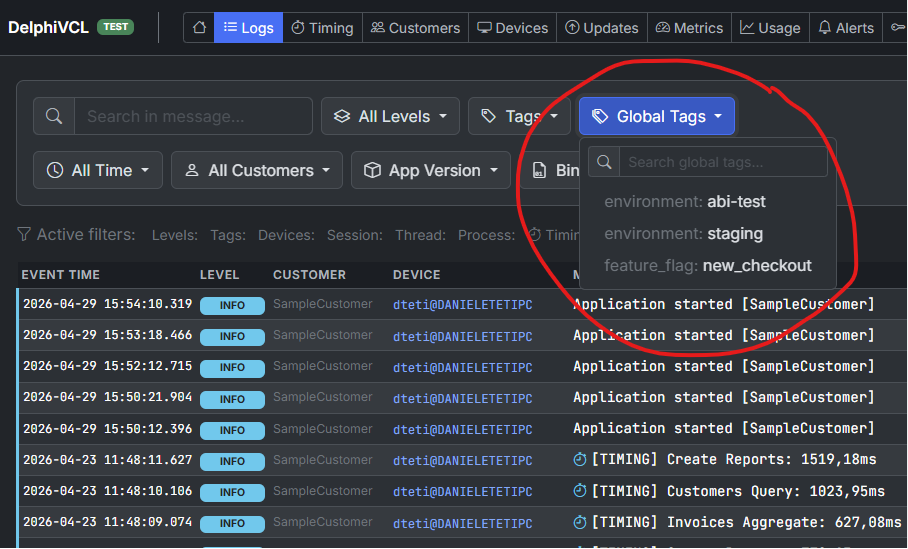 Los tags globales como filtro del dashboard